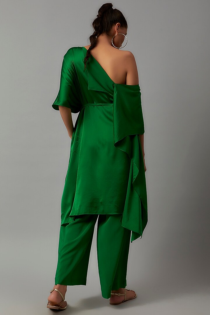 Green Silk Off-Shoulder Co-Ord Set by STEPHANY at Pernia's Pop Up Shop