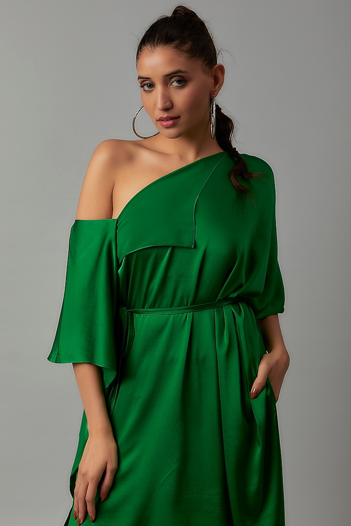 Green Silk Off-Shoulder Co-Ord Set by STEPHANY at Pernia's Pop Up Shop