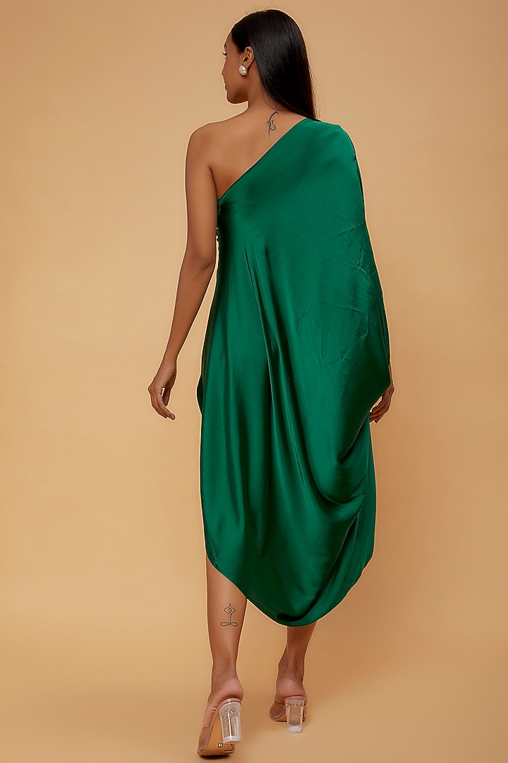 Green Silk Pleated One-Shoulder Vacation Dress by STEPHANY at Pernia's Pop Up Shop