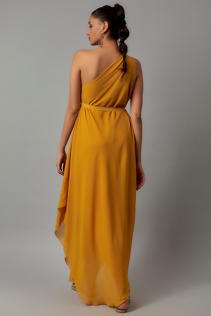 Gold Silk One-Shoulder Vacation Dress by STEPHANY at Pernia's Pop Up Shop