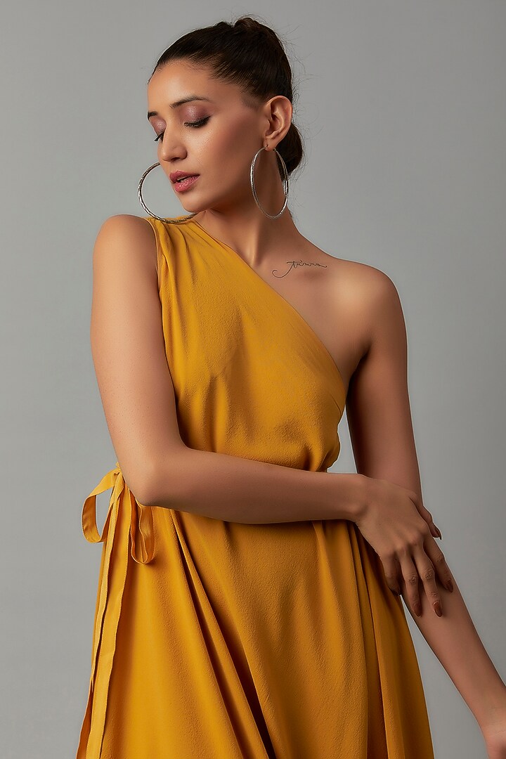 Gold Silk One-Shoulder Vacation Dress by STEPHANY at Pernia's Pop Up Shop