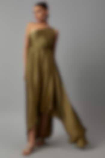 Green Silk One-Shoulder Draped Cocktail Dress by STEPHANY at Pernia's Pop Up Shop