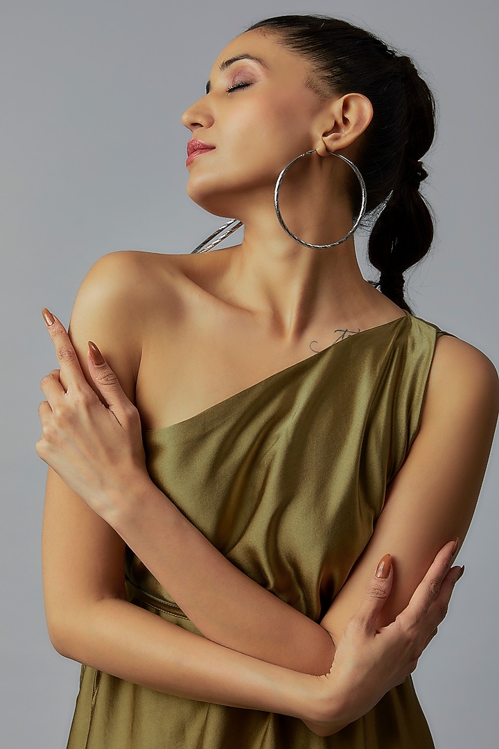 Green Silk One-Shoulder Draped Cocktail Dress by STEPHANY at Pernia's Pop Up Shop