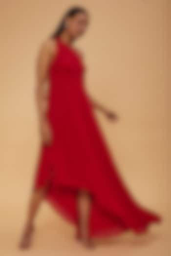 Red Silk One-Shoulder Dress by STEPHANY at Pernia's Pop Up Shop