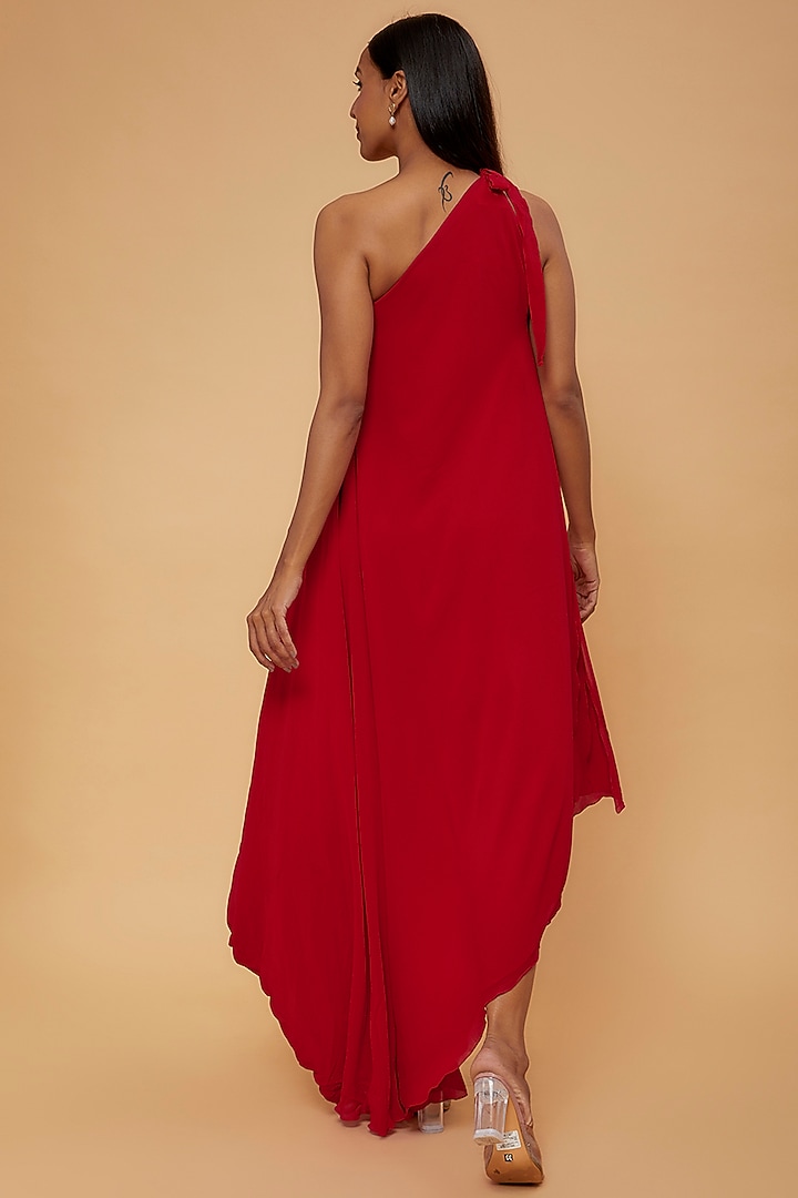 Red Silk One-Shoulder Cocktail Dress by STEPHANY at Pernia's Pop Up Shop