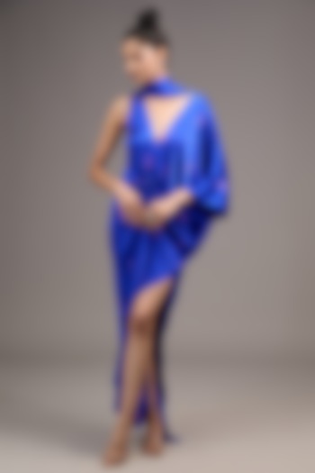 Blue SIlk Lycra Satin Tie-Dye Vacation Dress by Stephany at Pernia's Pop Up Shop