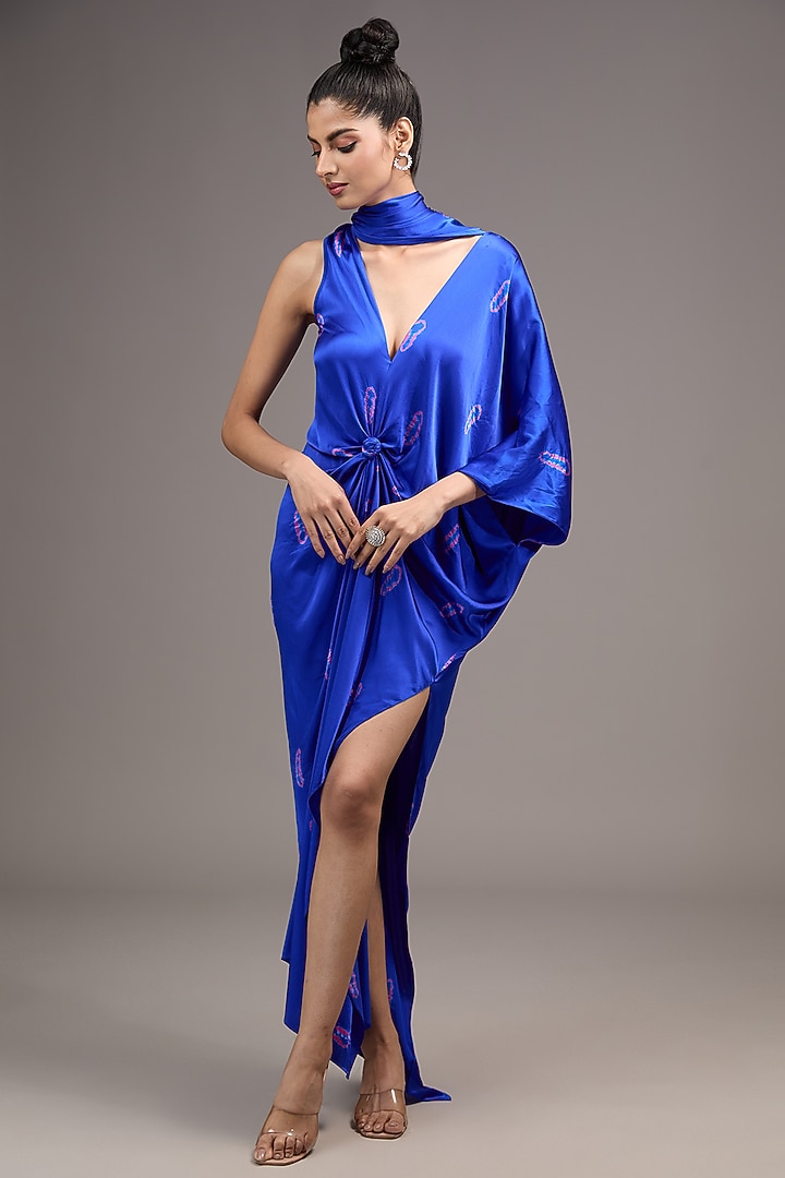 Blue SIlk Lycra Satin Tie-Dye Vacation Dress by Stephany at Pernia's Pop Up Shop