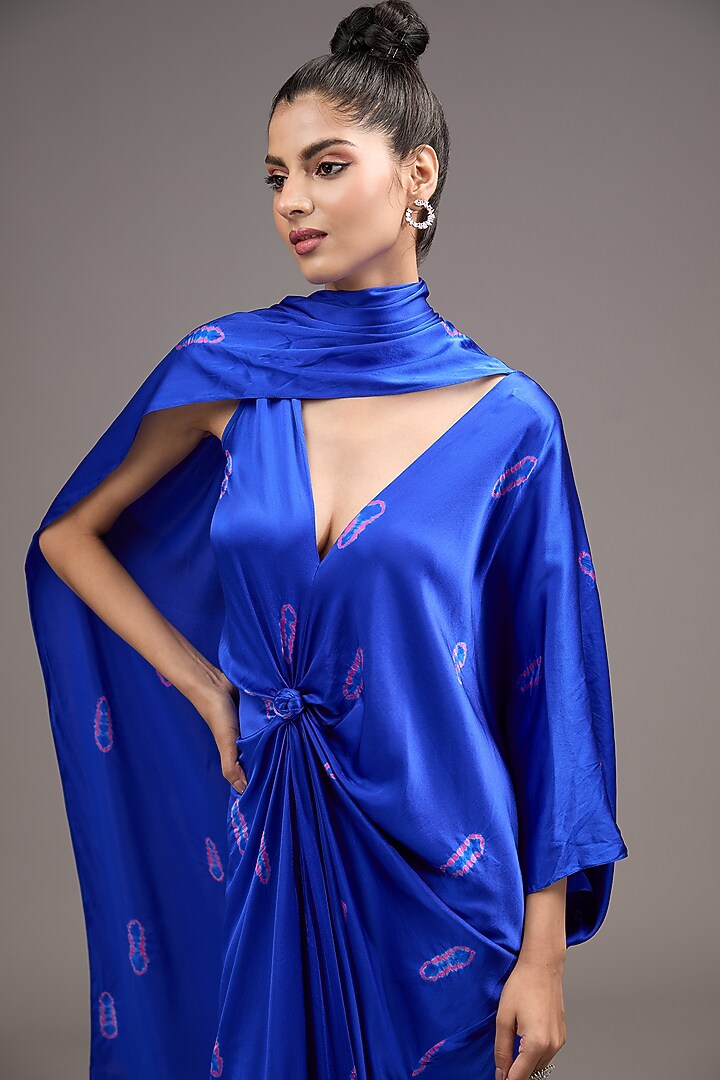 Blue SIlk Lycra Satin Tie-Dye Vacation Dress by Stephany at Pernia's Pop Up Shop