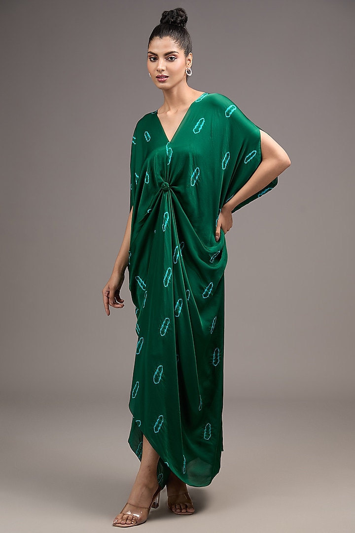 Green Silk Satin Georgette Tie-Dye Dress by Stephany at Pernia's Pop Up Shop