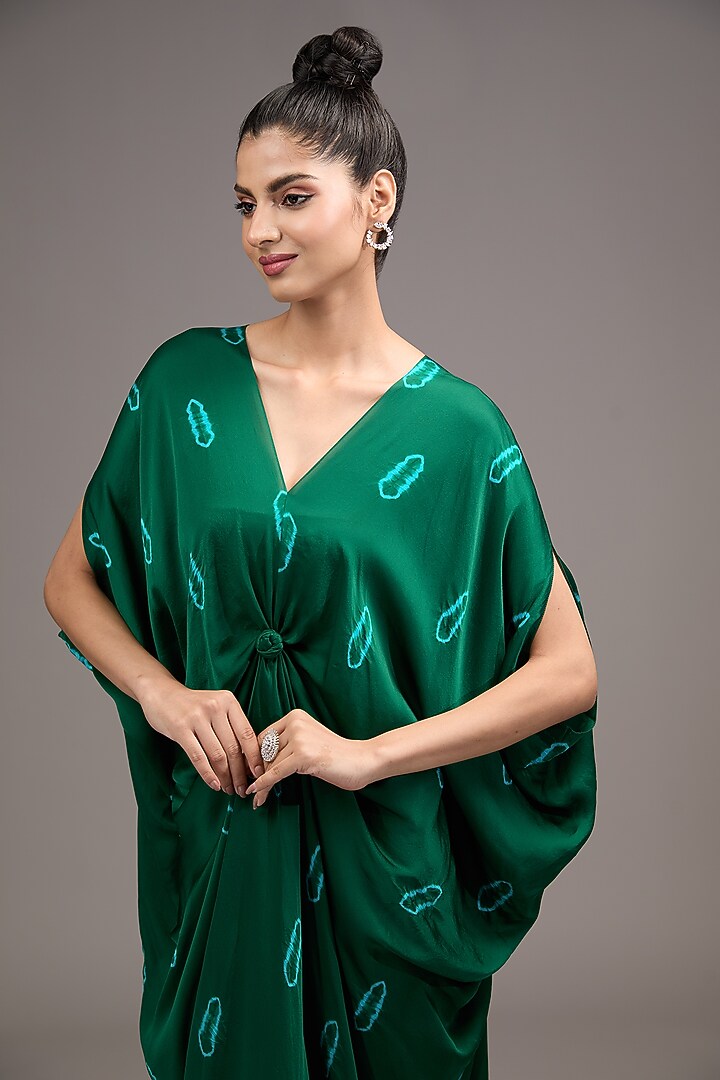 Green Silk Satin Georgette Tie-Dye Vacation Dress by Stephany at Pernia's Pop Up Shop