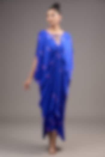 Blue Silk Satin Georgette Tie-Dye Vacation Dress by Stephany at Pernia's Pop Up Shop