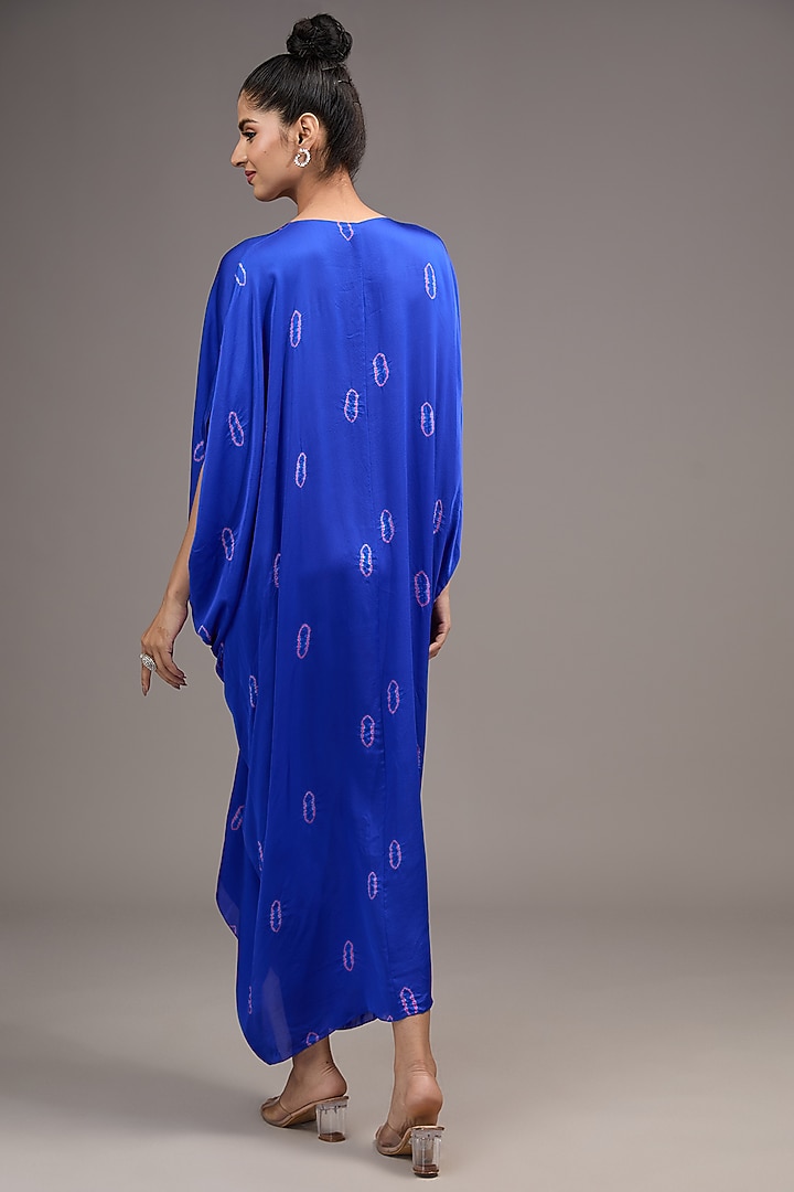 Blue Silk Satin Georgette Tie-Dye Vacation Dress by Stephany at Pernia's Pop Up Shop