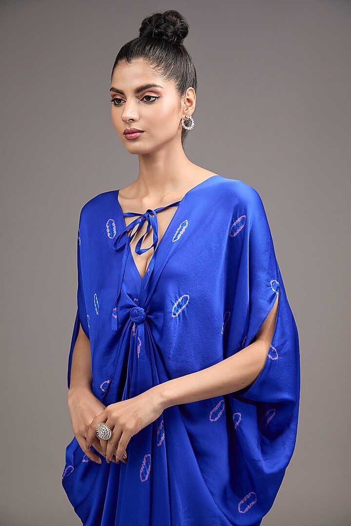 Blue Silk Satin Georgette Tie-Dye Vacation Dress by Stephany at Pernia's Pop Up Shop