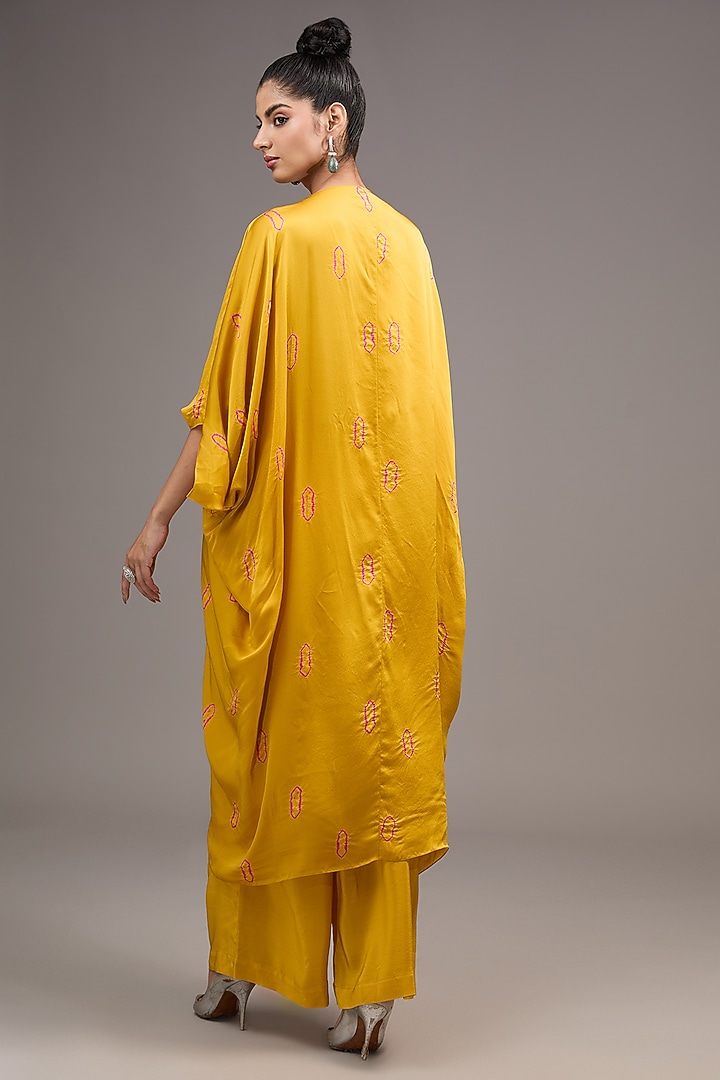 Gold Silk Satin & Georgette Tie-Dye Co-Ord Set by Stephany at Pernia's Pop Up Shop
