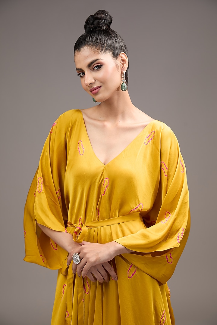 Gold Silk Satin & Georgette Tie-Dye Co-Ord Set by Stephany at Pernia's Pop Up Shop