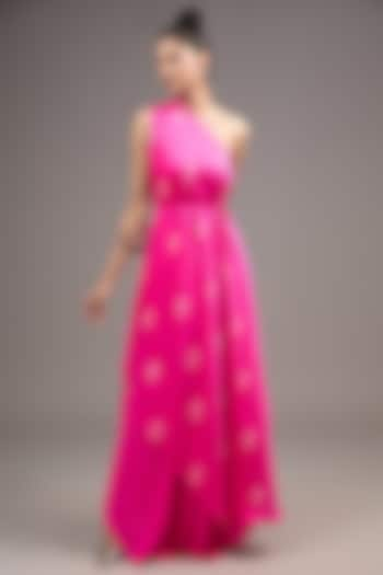 Pink Silk Satin Tie-Dyed One-Shoulder Layered Dress by Stephany at Pernia's Pop Up Shop