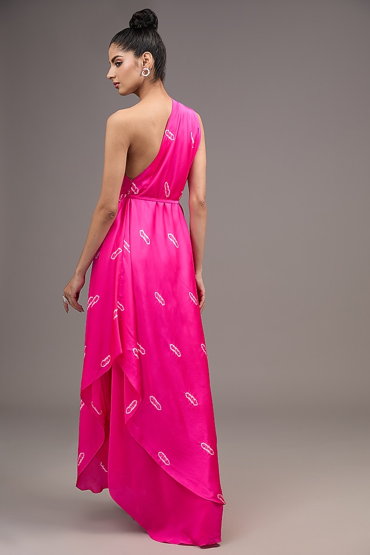 Pink Silk Satin Tie-Dyed One-Shoulder Layered Cocktail Dress by Stephany at Pernia's Pop Up Shop