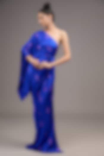 Blue Silk Lycra Satin Tie-Dye One-Shoulder Vacation Dress by Stephany at Pernia's Pop Up Shop