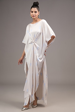 White Silk Lycra Satin Tie-Dye Dress by Stephany