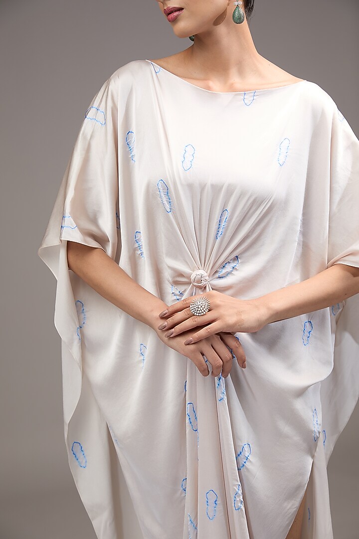 White Silk Lycra Satin Tie-Dye Vacation Dress by Stephany at Pernia's Pop Up Shop