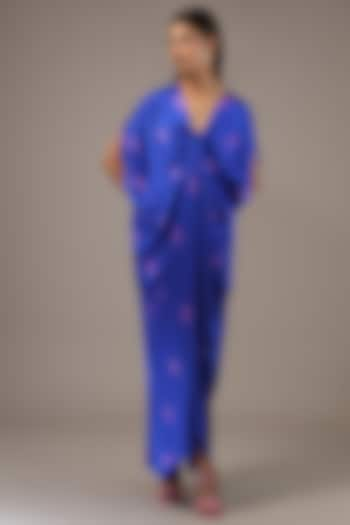 Blue Silk Lycra Satin Tie-Dye Kaftan Dress by Stephany at Pernia's Pop Up Shop