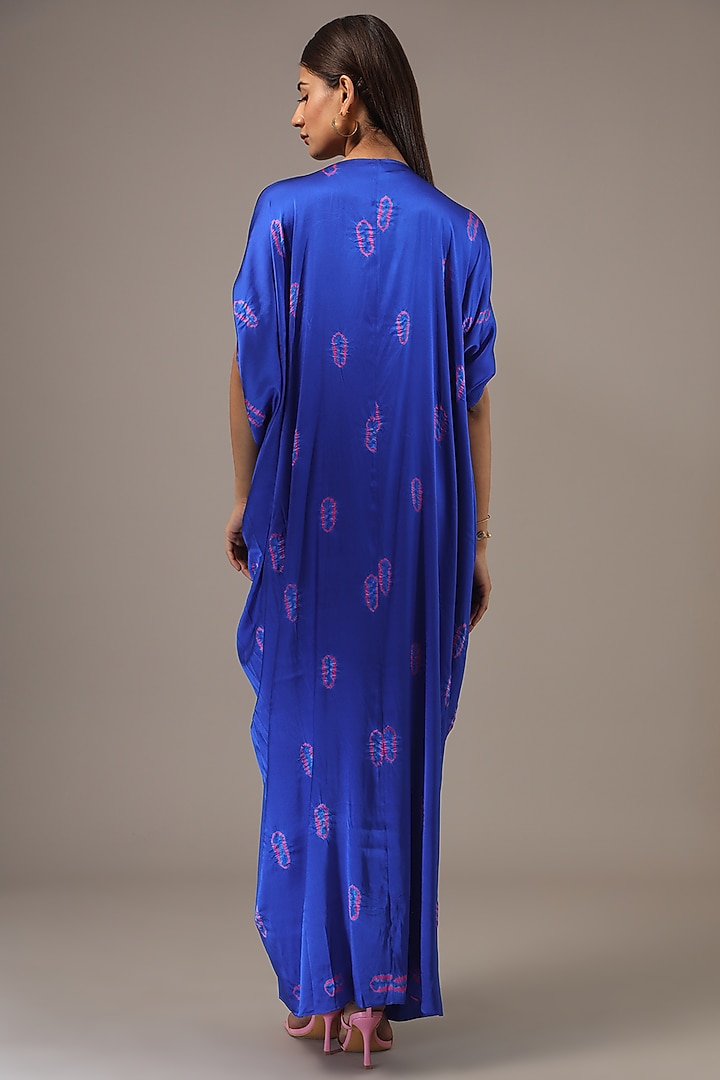 Blue Silk Lycra Satin Tie-Dye Kaftan Dress by Stephany at Pernia's Pop Up Shop