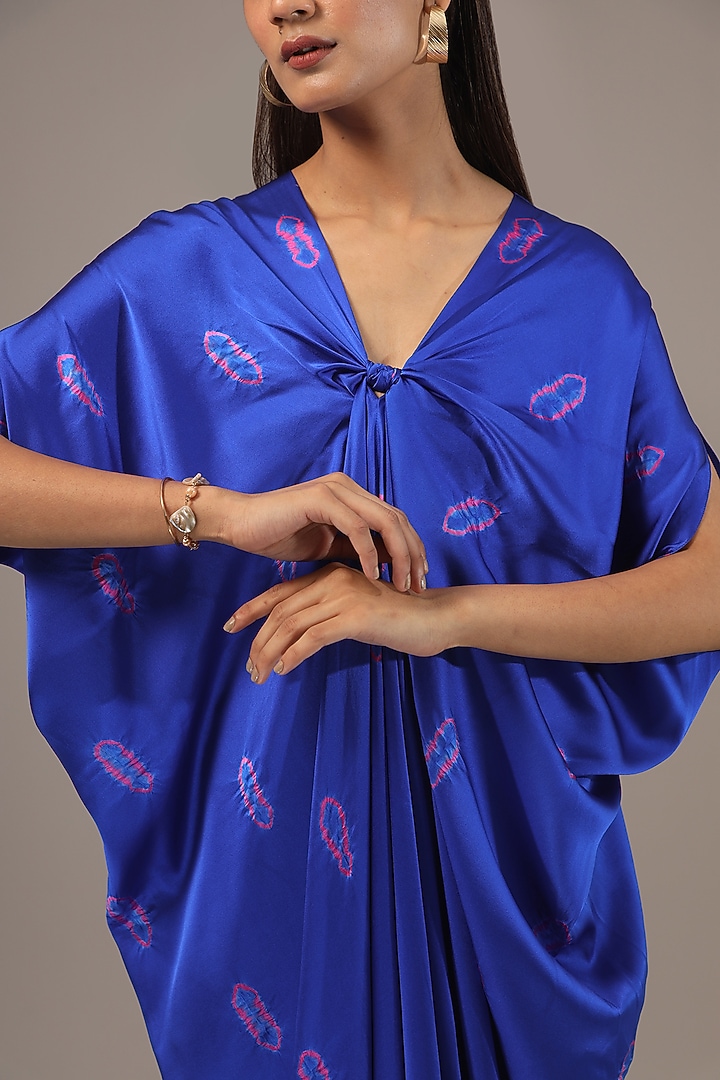 Blue Silk Lycra Satin Tie-Dye Kaftan Dress by Stephany at Pernia's Pop Up Shop