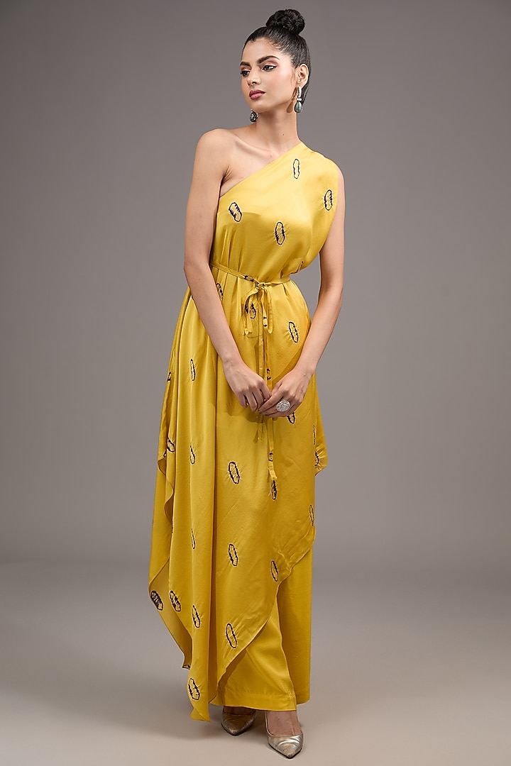 Yellow Silk Satin Tie-Dye Co-Ord Set by Stephany at Pernia's Pop Up Shop