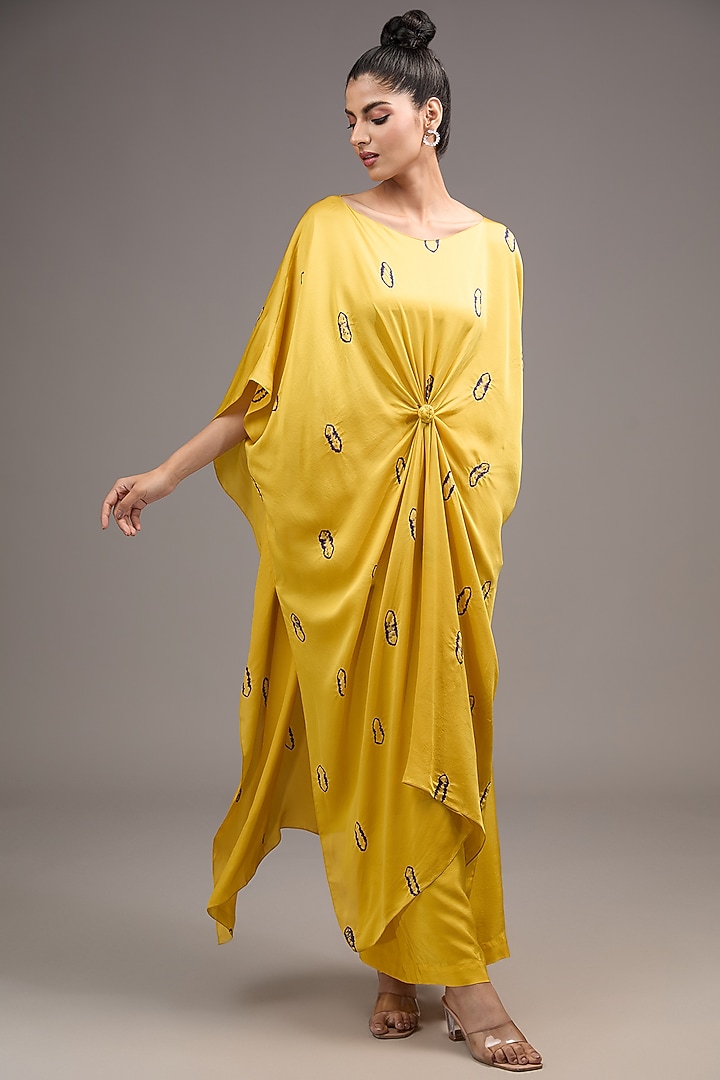 Yellow Silk Satin Tie-Dye Tunic Set by Stephany at Pernia's Pop Up Shop