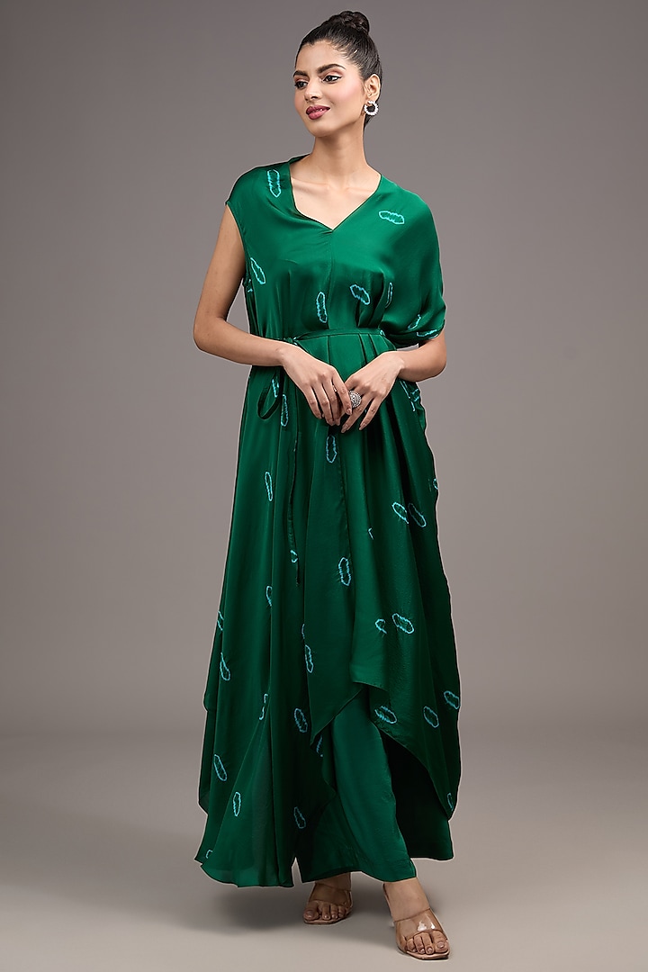 Green Silk Satin Tie-Dye Co-Ord Set by Stephany at Pernia's Pop Up Shop