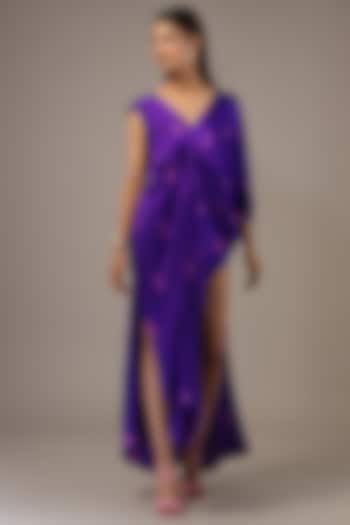 Purple Silk Lycra Satin Tie-Dye Maxi Dress by Stephany at Pernia's Pop Up Shop