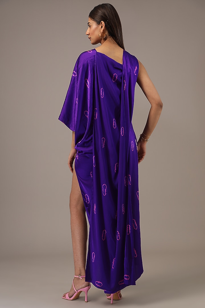 Purple Silk Lycra Satin Tie-Dye Maxi Vacation Dress by Stephany at Pernia's Pop Up Shop
