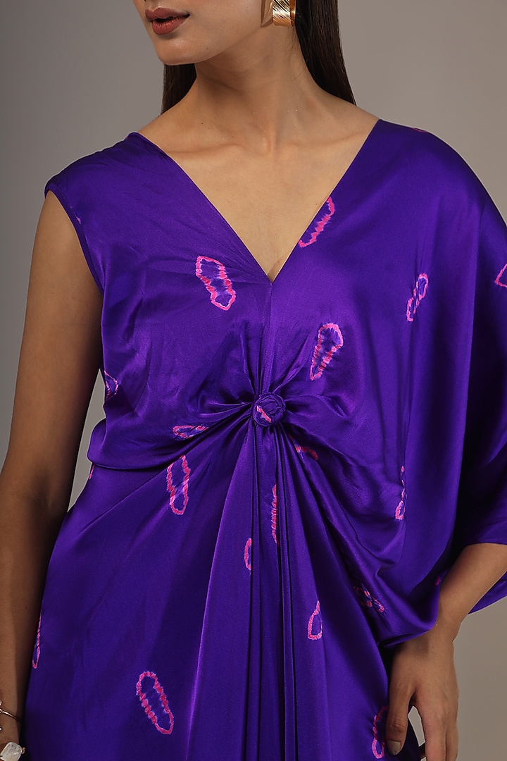 Purple Silk Lycra Satin Tie-Dye Maxi Vacation Dress by Stephany at Pernia's Pop Up Shop