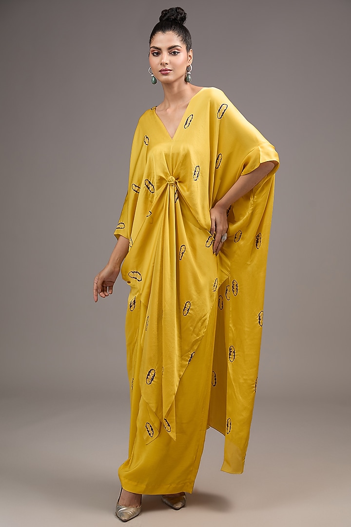 Yellow Silk Satin Tie-Dye Tunic Set by Stephany at Pernia's Pop Up Shop