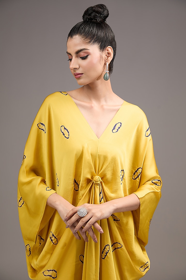 Yellow Silk Satin Tie-Dye Tunic Set by Stephany at Pernia's Pop Up Shop