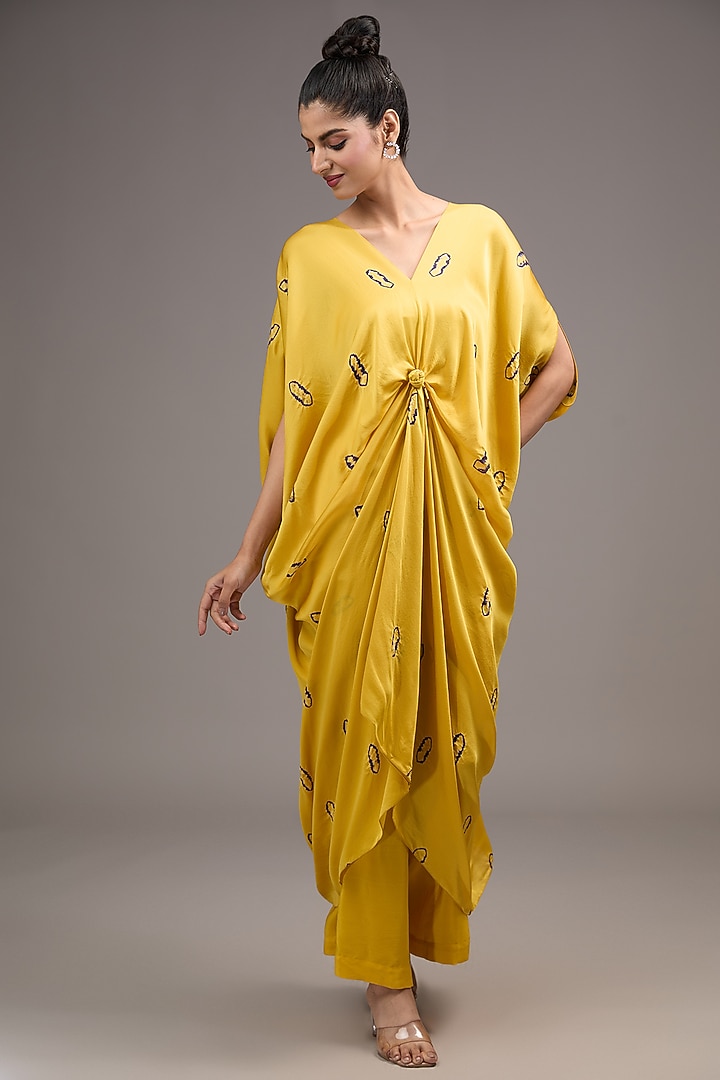 Yellow Silk Satin Tie-Dye Co-Ord Set by Stephany at Pernia's Pop Up Shop