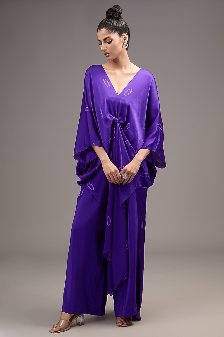 Purple Silk Satin Tie-Dye Tunic Set by Stephany at Pernia's Pop Up Shop