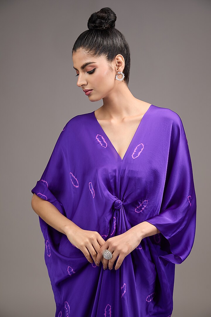 Purple Silk Satin Tie-Dye Tunic Set by Stephany at Pernia's Pop Up Shop