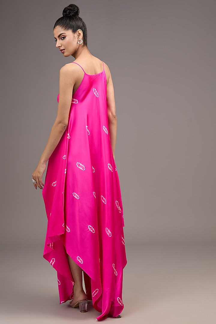 Pink Silk Lycra Satin Tie-Dye Cocktail Dress by Stephany at Pernia's Pop Up Shop