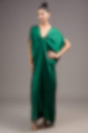 Green Silk Lycra Satin Knotted Kaftan by Stephany at Pernia's Pop Up Shop