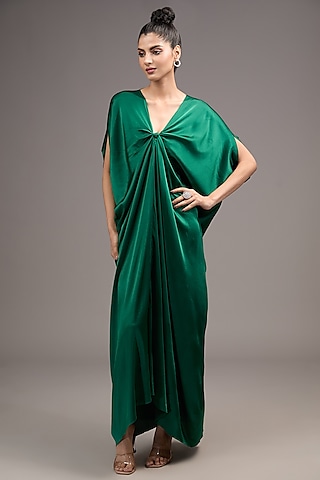 Green Silk Lycra Satin Knotted Kaftan by Stephany at Pernia's Pop Up Shop  2026