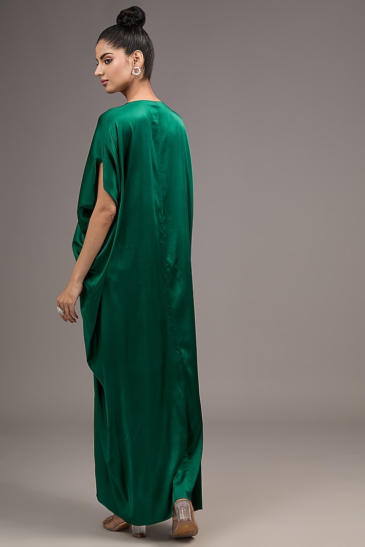 Green Silk Lycra Satin Knotted Kaftan by Stephany at Pernia's Pop Up Shop