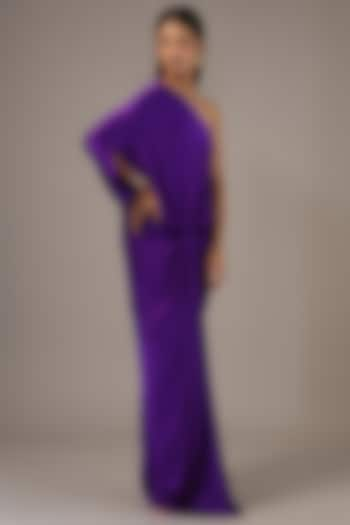 Purple Silk Lycra Satin One-Shoulder Maxi Dress by Stephany at Pernia's Pop Up Shop