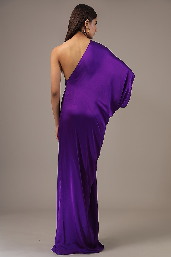 Purple Silk Lycra Satin One-Shoulder Maxi Vacation Dress by Stephany at Pernia's Pop Up Shop