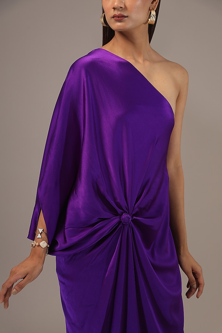 Purple Silk Lycra Satin One-Shoulder Maxi Vacation Dress by Stephany at Pernia's Pop Up Shop