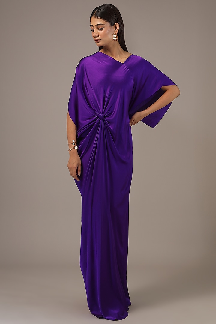 Purple Silk Lycra Satin Maxi Dress by Stephany at Pernia's Pop Up Shop