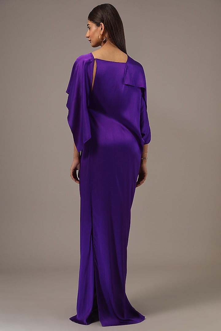 Purple Silk Lycra Satin Maxi Vacation Dress by Stephany at Pernia's Pop Up Shop