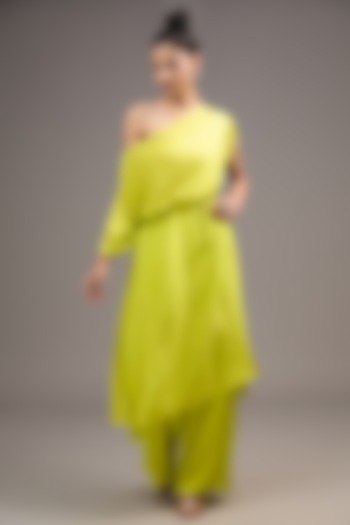 Green Silk Satin Georgette Tunic Set by Stephany at Pernia's Pop Up Shop