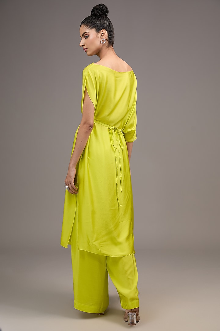 Green Silk Satin Georgette Tunic Set by Stephany at Pernia's Pop Up Shop