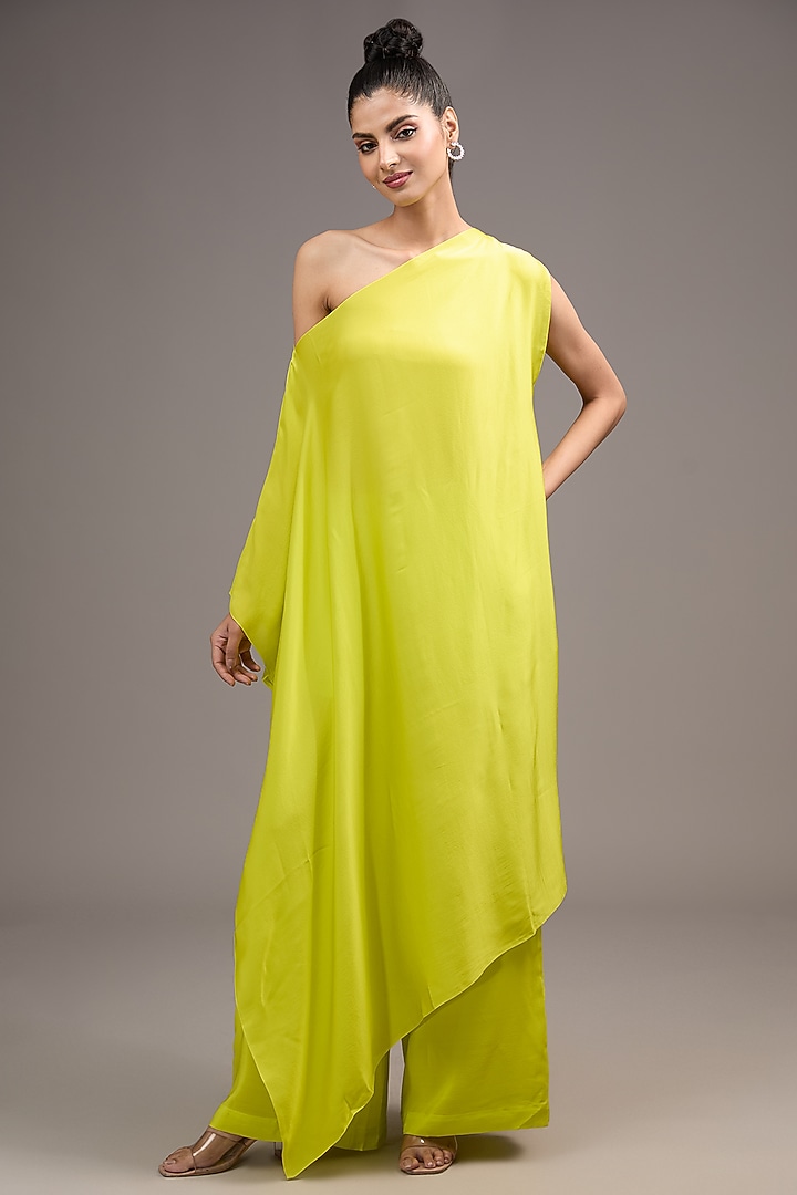 Green Silk Satin Georgette Tunic Set by Stephany at Pernia's Pop Up Shop